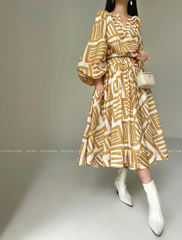 Aconiconi|Opal Dusk V-neck Temperament Dress