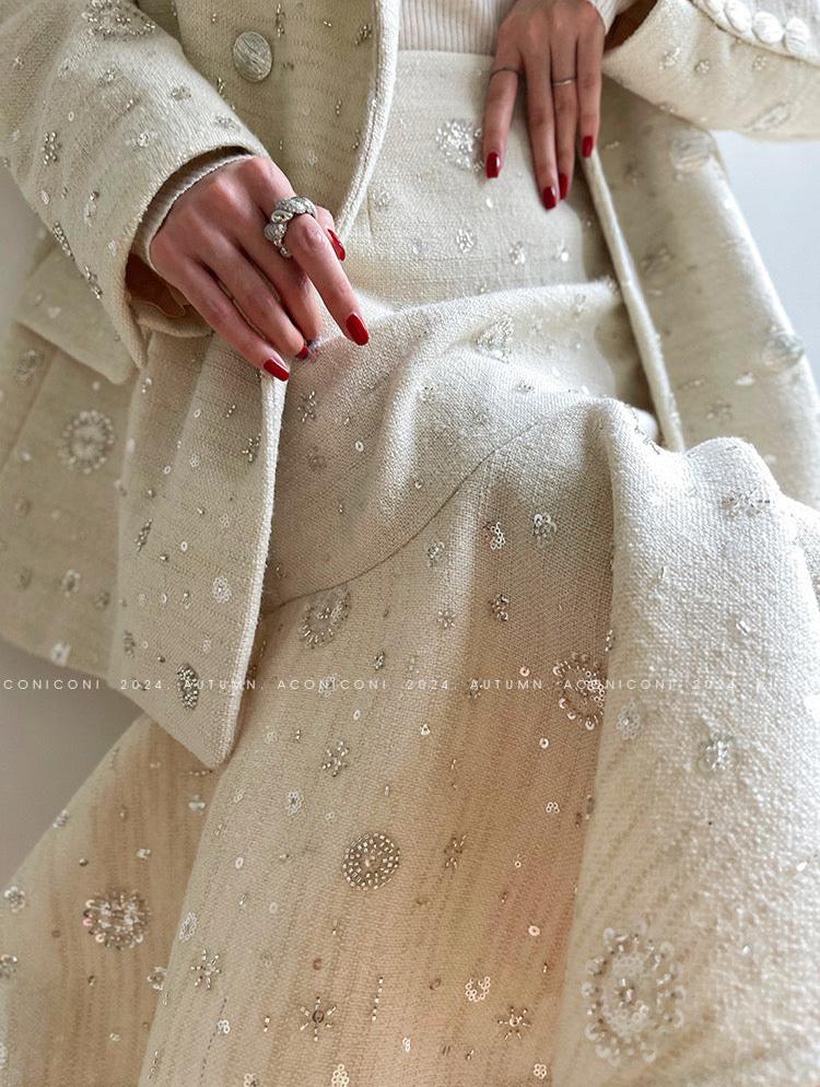 Aconiconi| Sand Star Wool Retro Tweed Skirt Suit