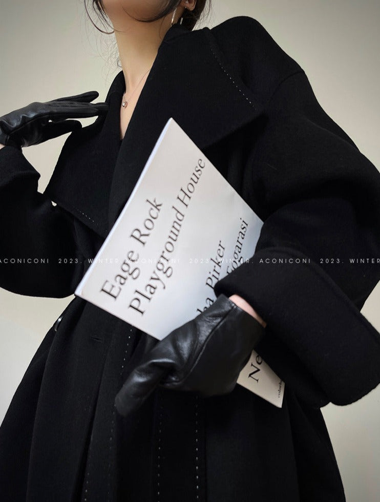 Aconiconi|Dark Night & Sea Waves Double-Sided Wool Coat