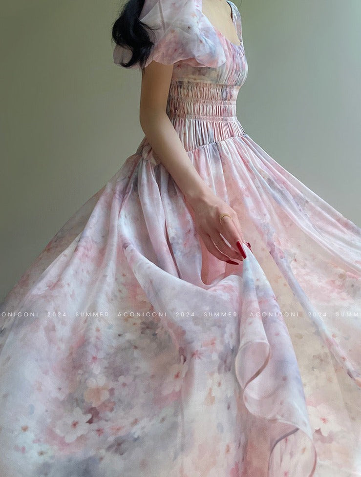 Aconiconi|Summer Cosmos Floral Long Dress