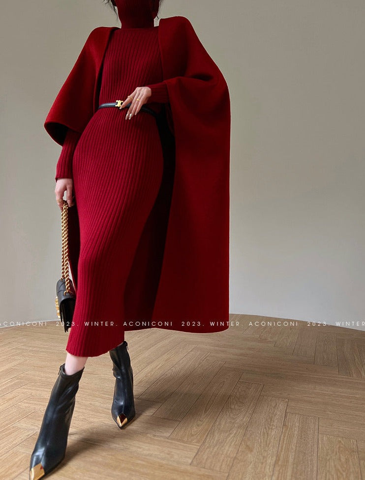 Aconiconi | Elegant Wool Coat & Dress Set
