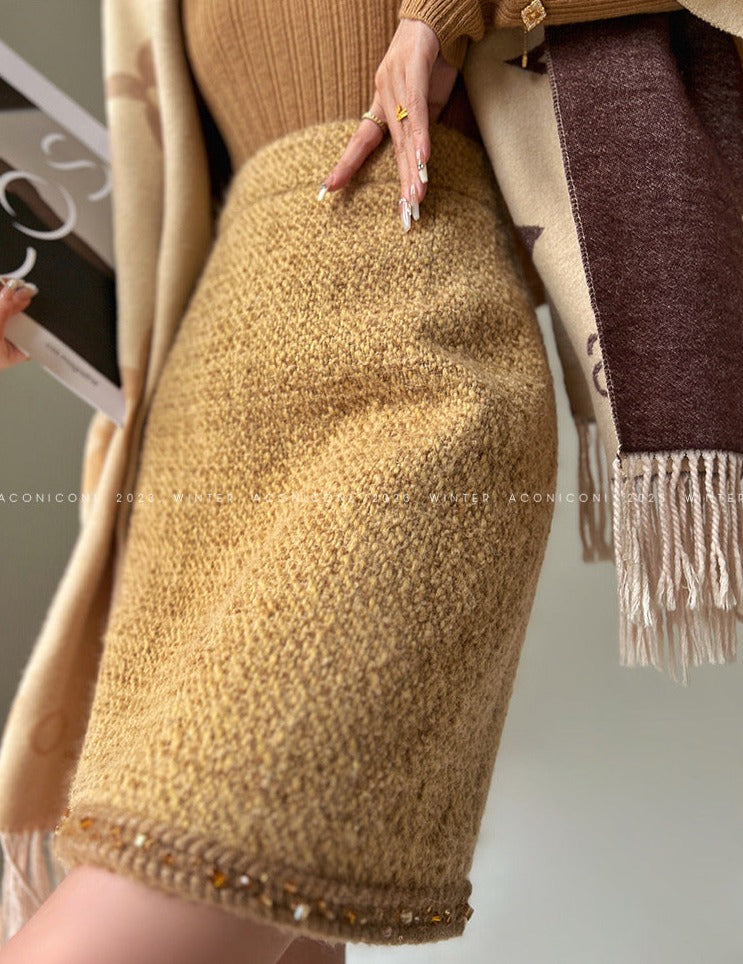 Aconiconi|Brownie Autumn Wool Retro Skirt Suit