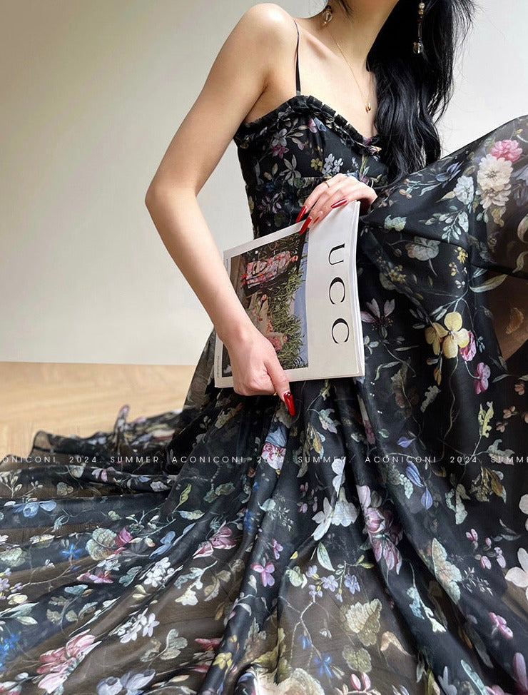 Aconiconi|Black Forest Long Floral Dress