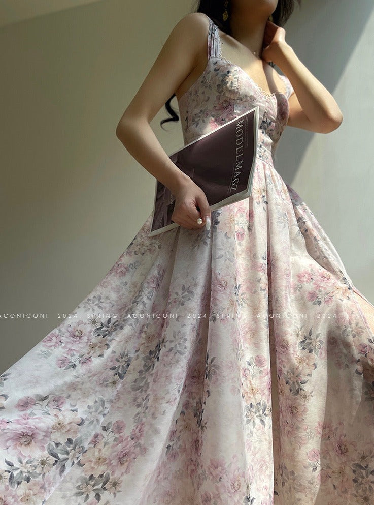 Aconiconi|Spring Flower Long Feminine Dress