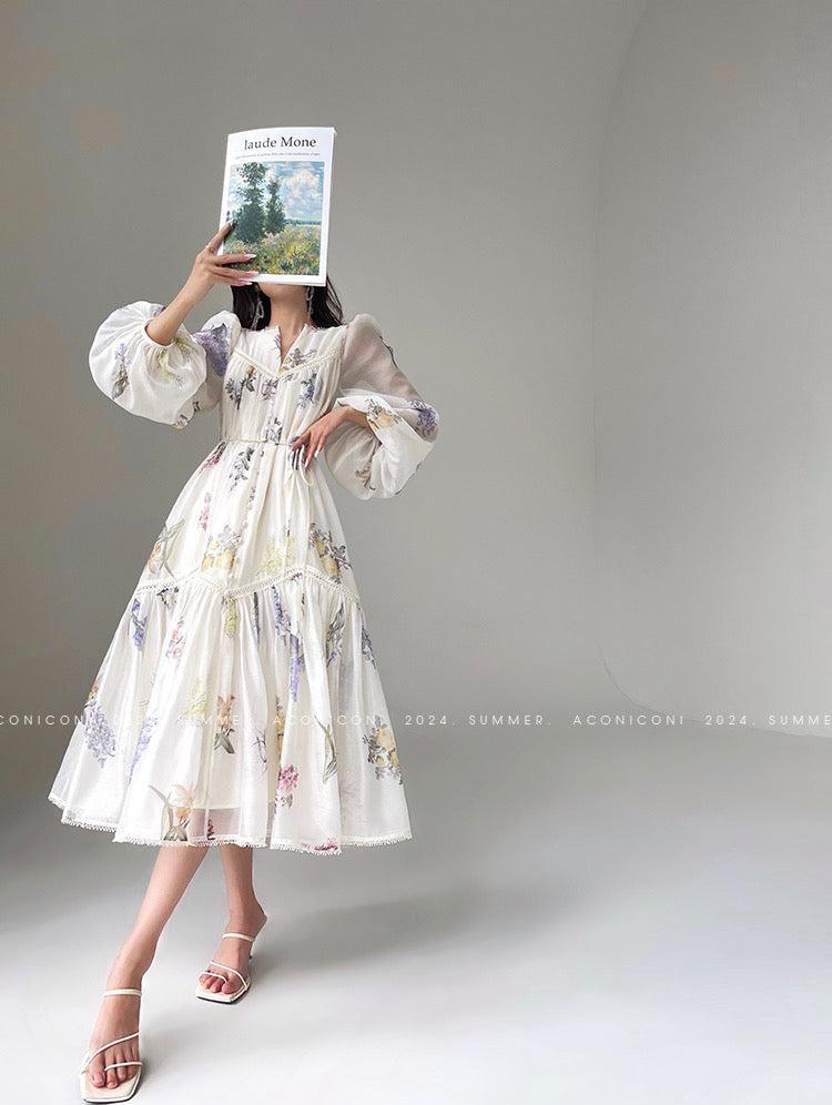 Aconiconi|Daisy Dream Lace Summer Long Sleeve Long Dress