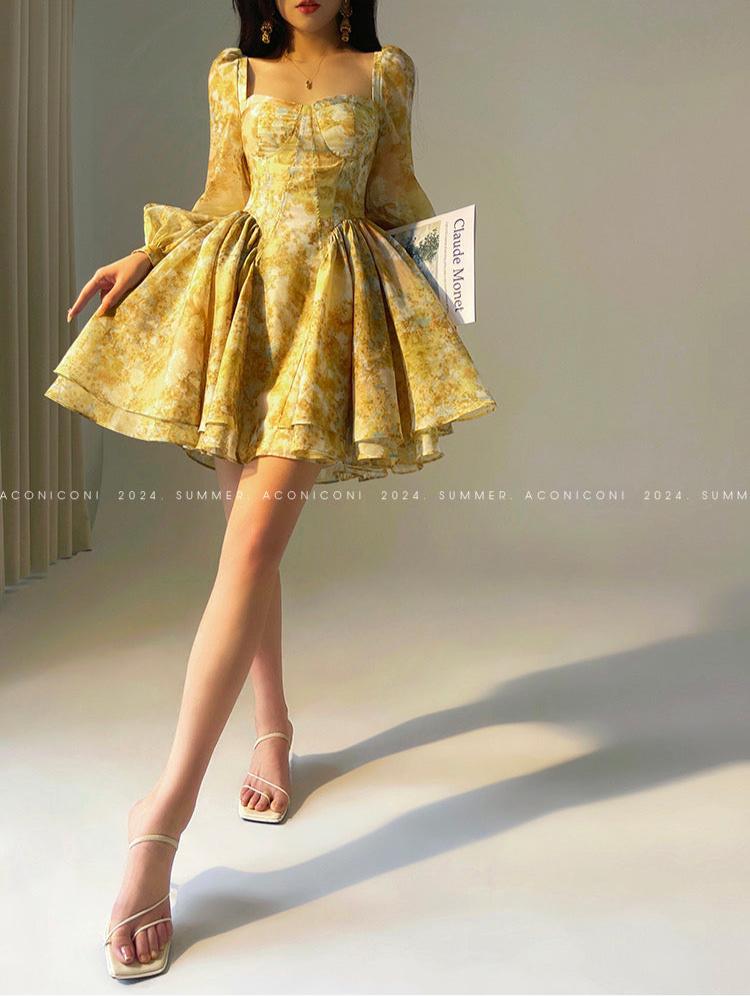 Aconiconi|Canglan Sweetheart Long Sleeve Dress
