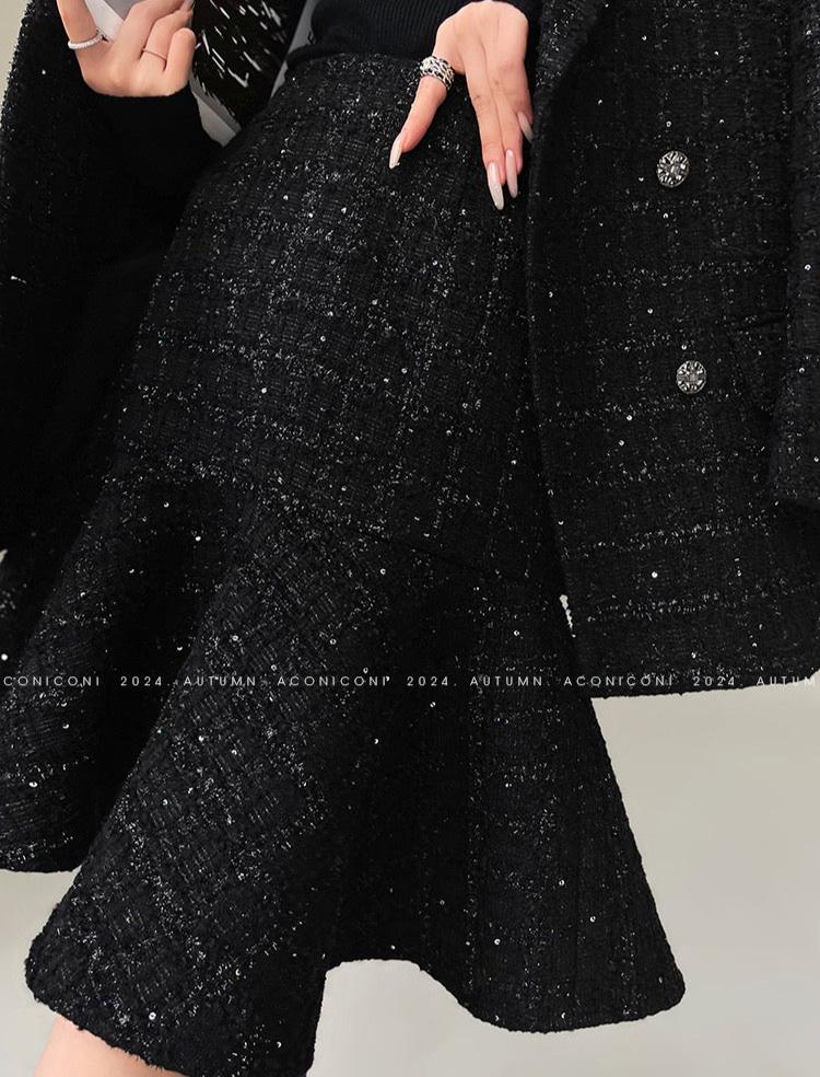 Aconiconi| Sand Star Wool Retro Tweed Skirt Suit