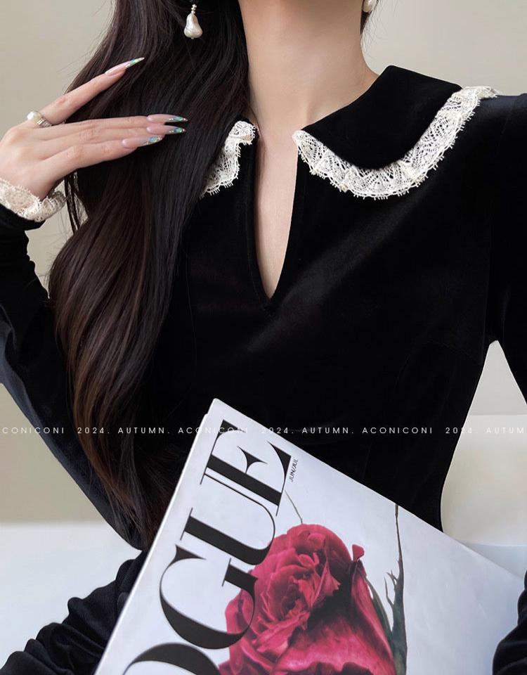 Aconiconi|Alice Retro Velvet Elegant Winter Dress