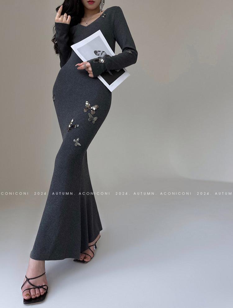 Aconiconi|Silverdew Charm Slim Long Dress