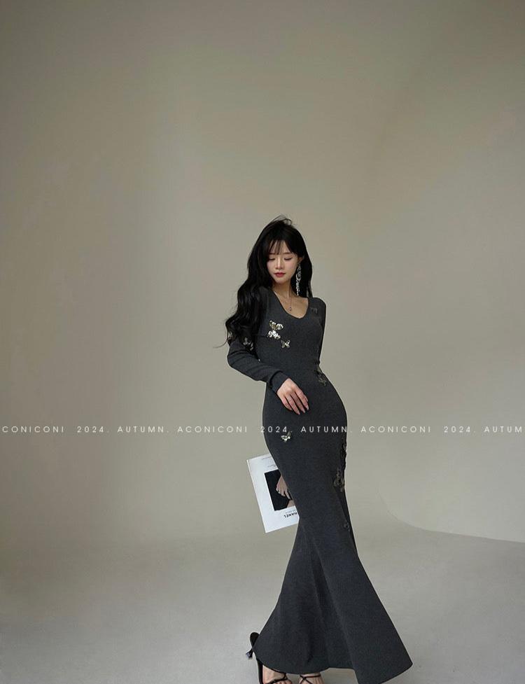 Aconiconi|Silverdew Charm Slim Long Dress