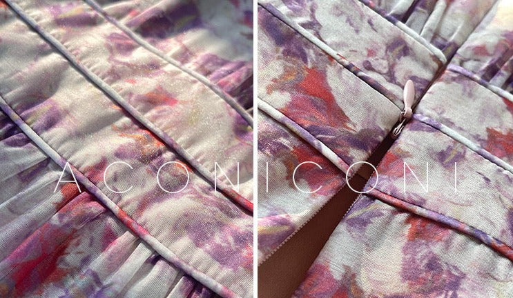 Aconiconi|Purple Hibiscus Vine Romantic Long Dress