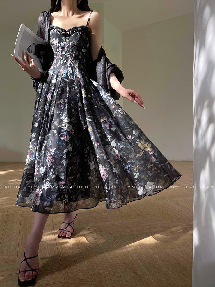 Aconiconi|Black Forest Long Floral Dress