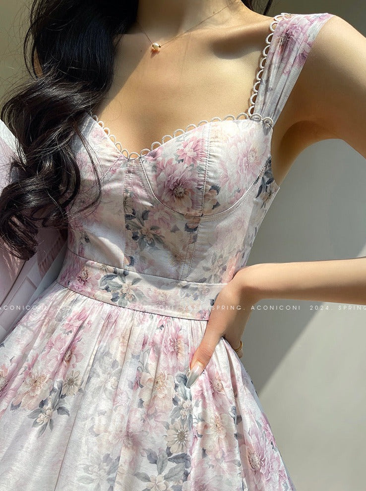 Aconiconi|Spring Flower Long Feminine Dress