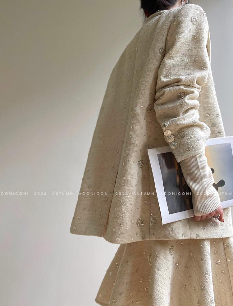 Aconiconi| Sand Star Wool Retro Tweed Skirt Suit