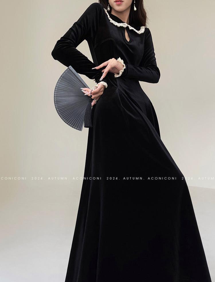Aconiconi|Alice Retro Velvet Elegant Winter Dress