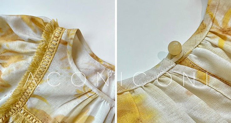 Aconiconi|Mustard Flower ruffled skirt suit