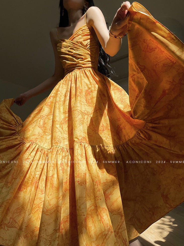 Aconiconi|Late Summer Dusk Slim Waist Dress
