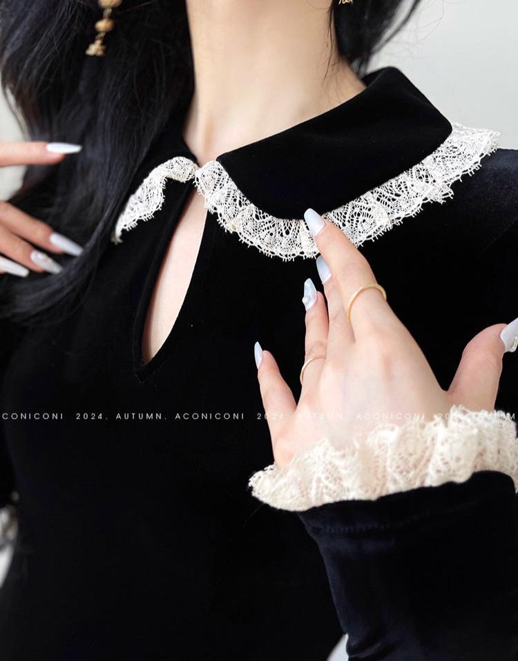 Aconiconi|Alice Retro Velvet Elegant Winter Dress