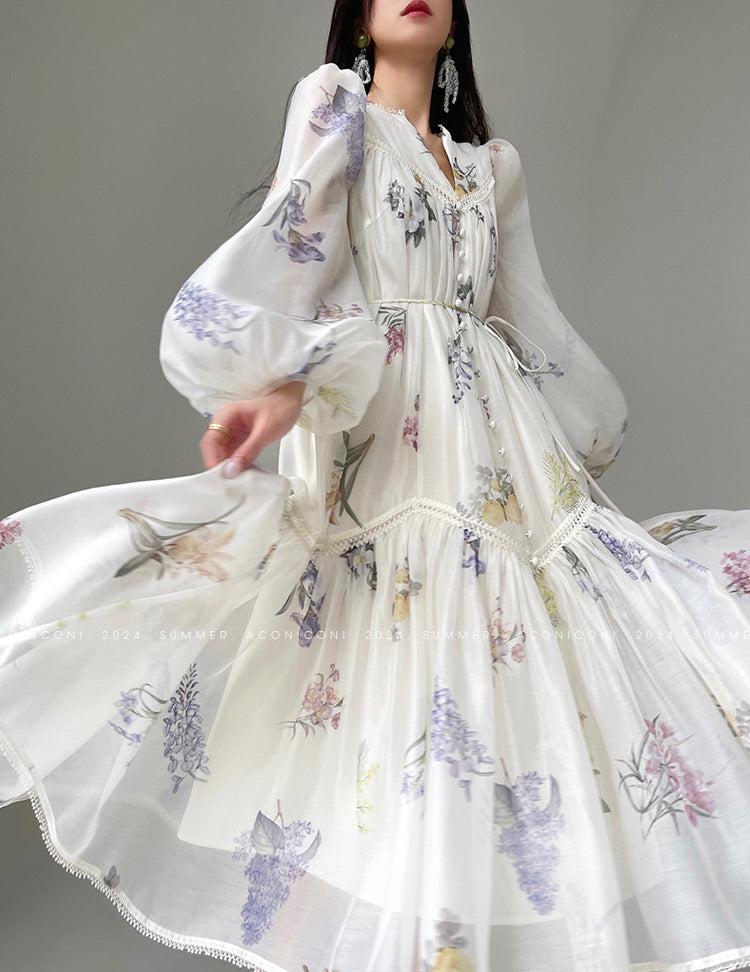 Aconiconi|Daisy Dream Lace Summer Long Sleeve Long Dress