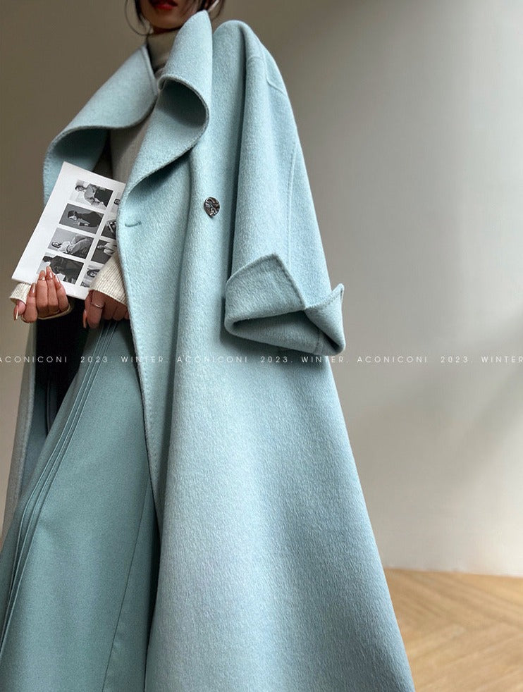 Aconiconi|Dark Night & Sea Waves Double-Sided Wool Coat
