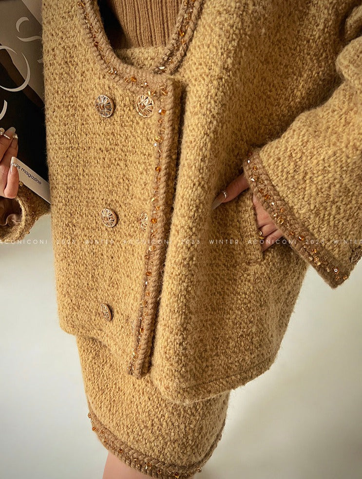 Aconiconi|Brownie Autumn Wool Retro Skirt Suit