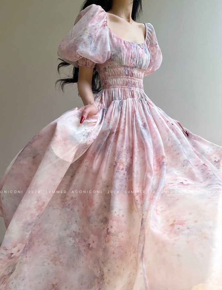 Aconiconi|Summer Cosmos Floral Long Dress