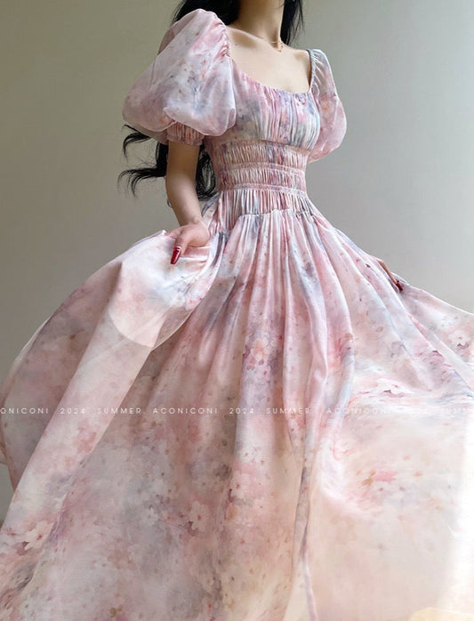 Aconiconi|Summer Cosmos Floral Long Dress