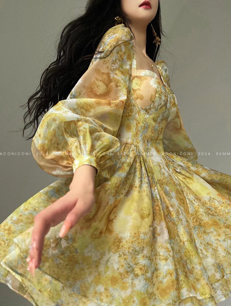 Aconiconi|Canglan Sweetheart Long Sleeve Dress