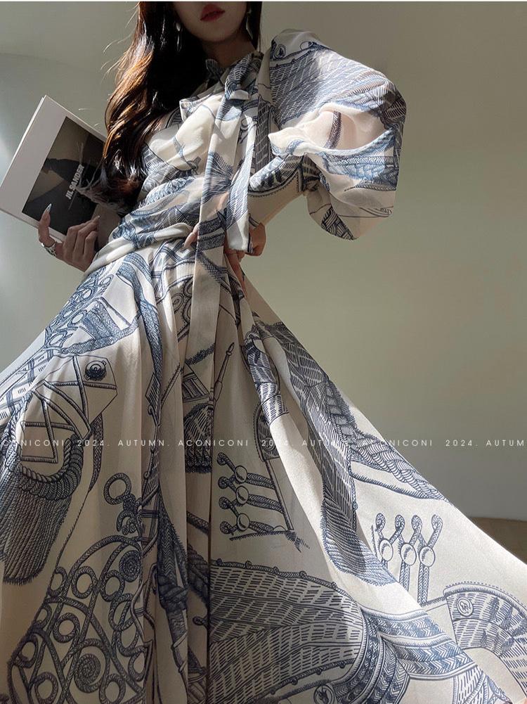 Aconiconi|Amethyst Dawn French Retro Long Sleeve Dress