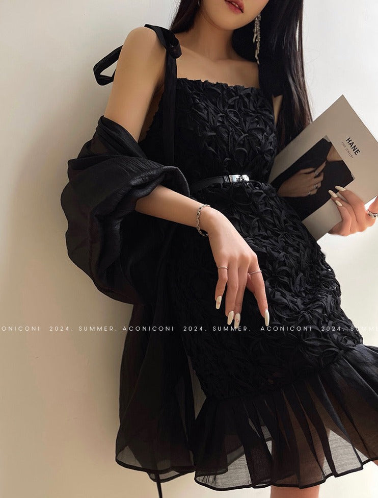 Aconiconi|Quiet Night Orchid Retro Suspender Dress