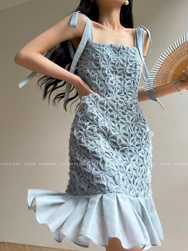 Aconiconi|Quiet Night Orchid Retro Suspender Dress