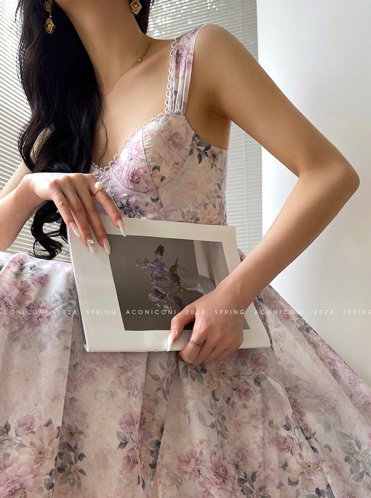 Aconiconi|Spring Flower Long Feminine Dress