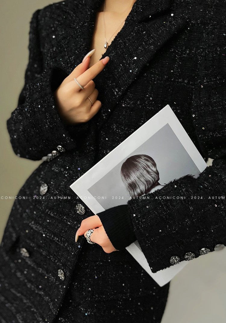 Aconiconi| Sand Star Wool Retro Tweed Skirt Suit