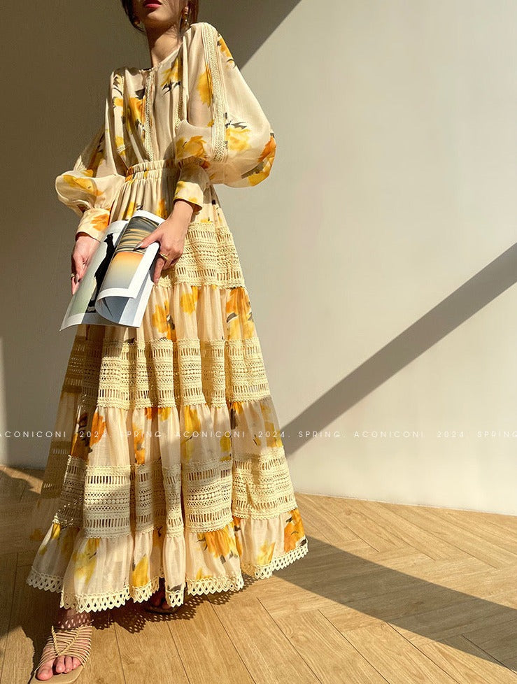 Aconiconi|Lemon Blossom Printed Lace Skirt Suit