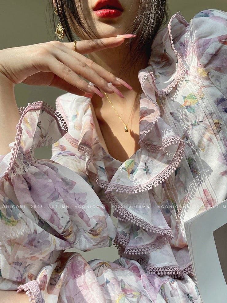Aconiconi|Crape Myrtle Floral Feminine Suit