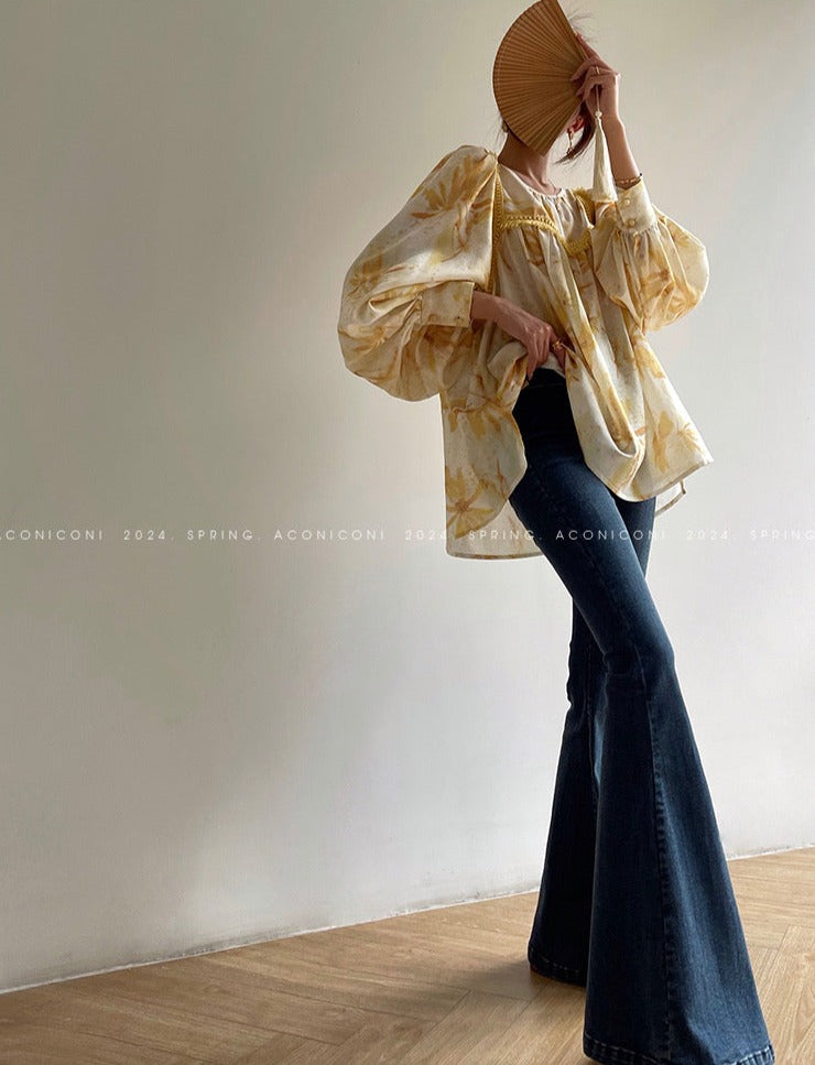 Aconiconi|Mustard Flower ruffled skirt suit