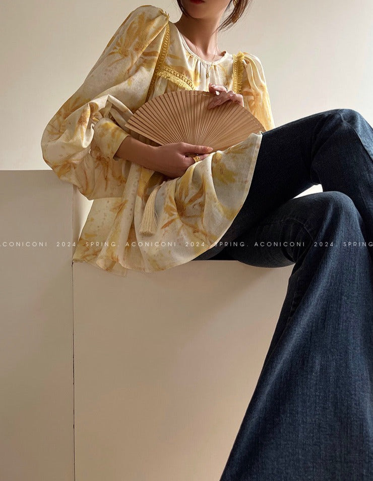 Aconiconi|Mustard Flower ruffled skirt suit