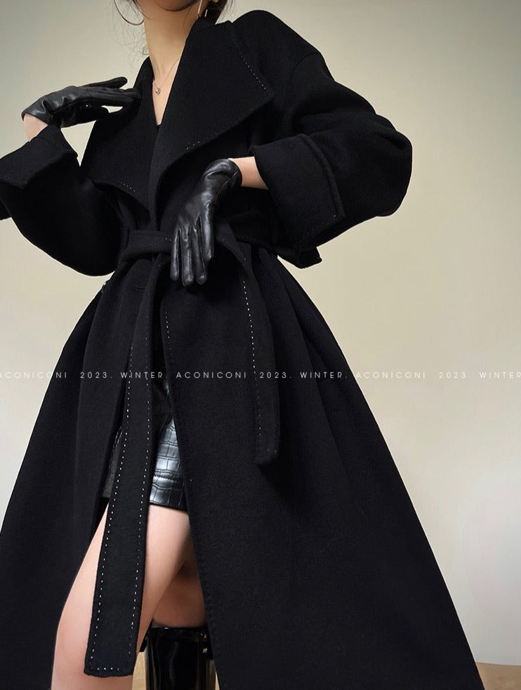 Aconiconi|Dark Night & Sea Waves Double-Sided Wool Coat