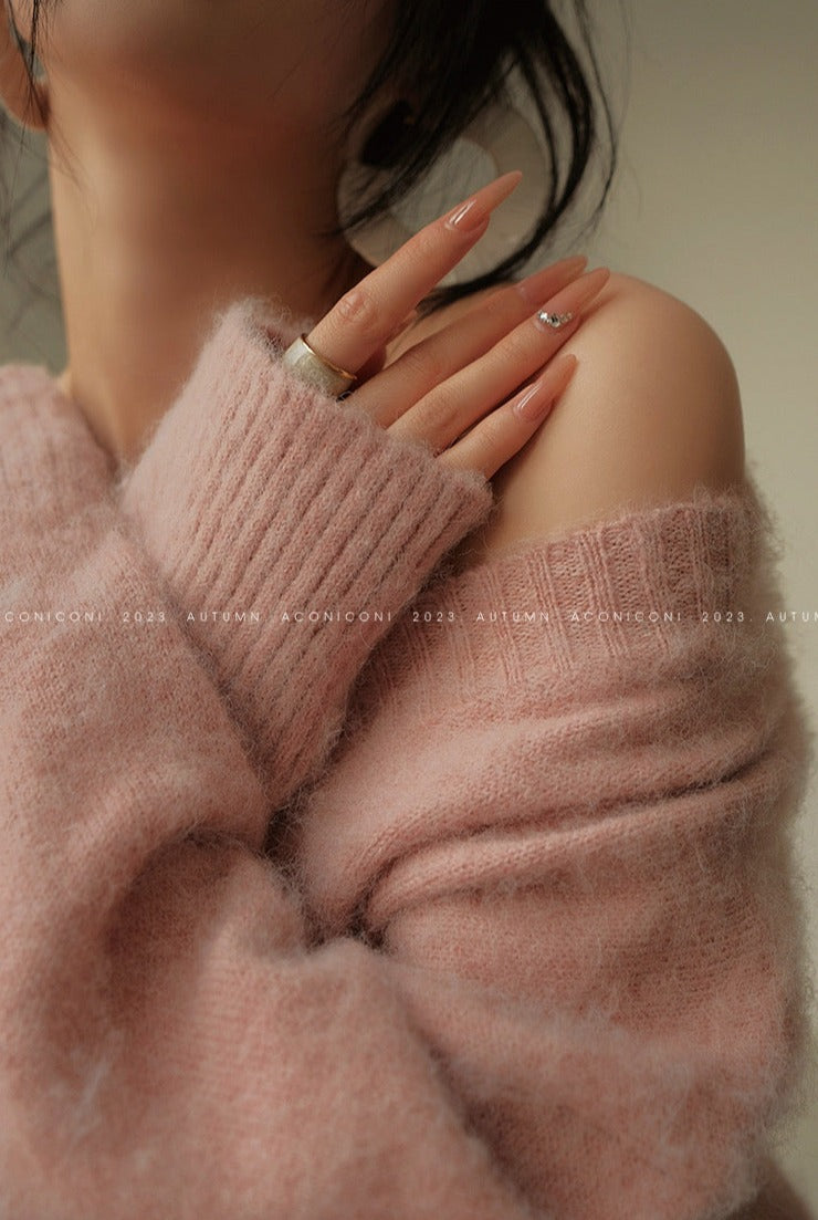 Aconiconi|North Island girl's loose V-neck wool sweater set