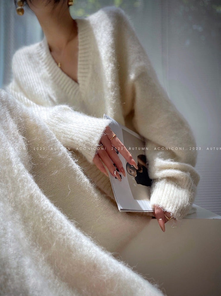 Aconiconi|North Island girl's loose V-neck wool sweater set
