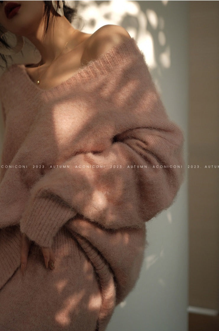 Aconiconi|North Island girl's loose V-neck wool sweater set