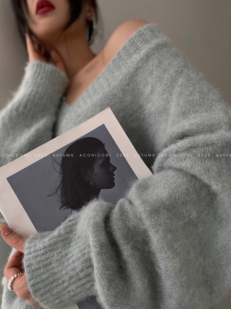 Aconiconi|North Island girl's loose V-neck wool sweater set