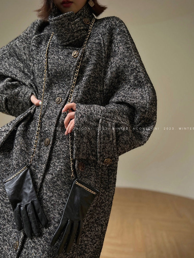 Aconiconi|Inkstone Retro Stand Collar Wool Coat