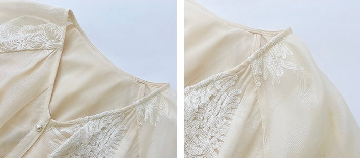 Reve | high-definition French lazy wind long-sleeved embroidery v-neck dress
