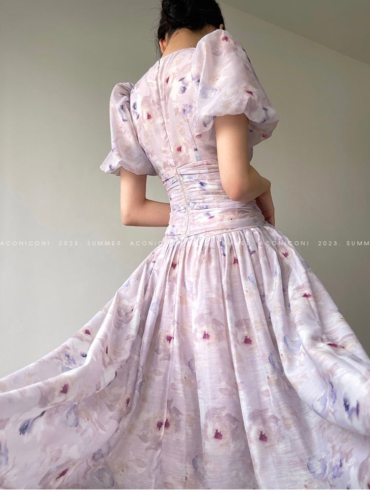 Aconiconi|Butterfly Dance Wind Firefly French Short Sleeve Dress