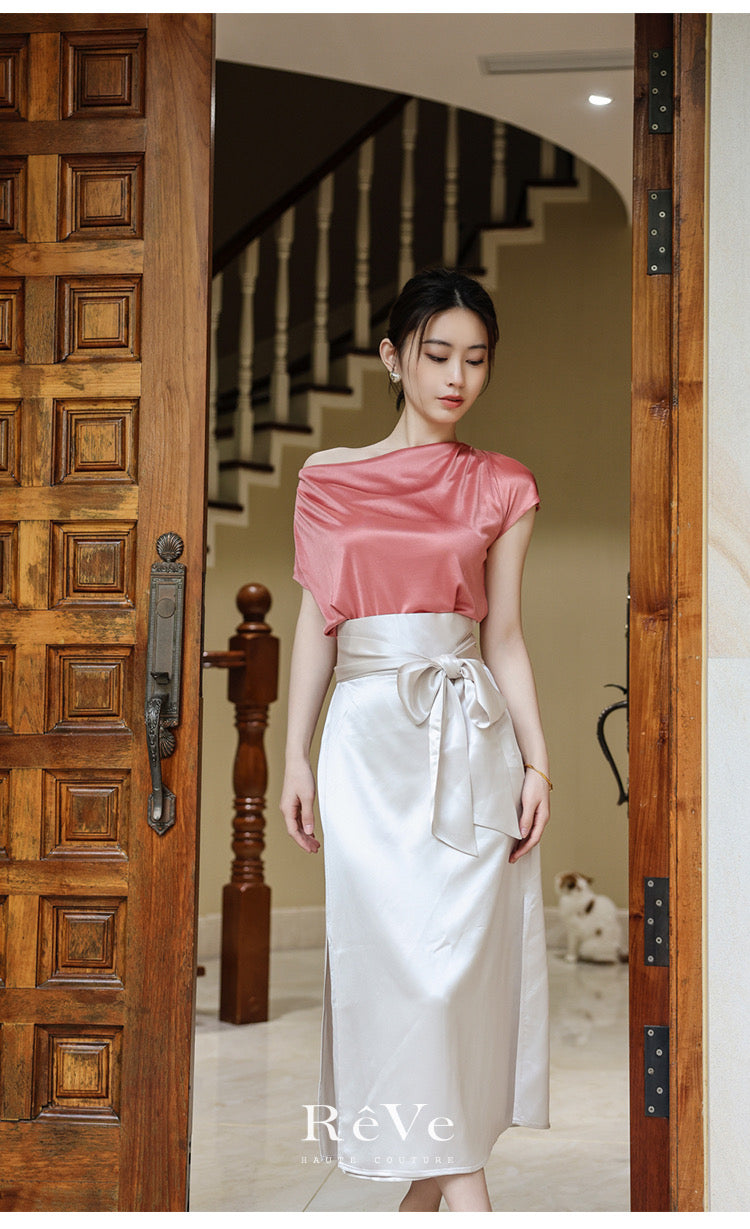 ReVe | Satin Cross Strap High Waist Temperament Skirt