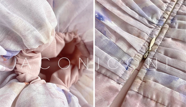 Aconiconi|Butterfly Dance Wind Firefly French Short Sleeve Dress