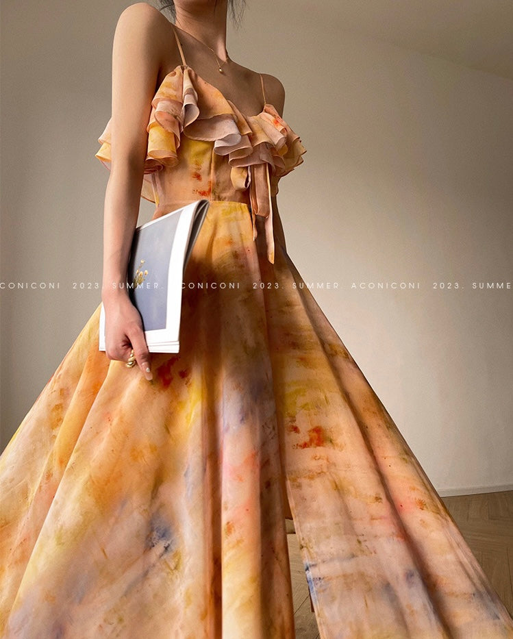 Aconiconi|Floating Painting Summer Suspender Dress