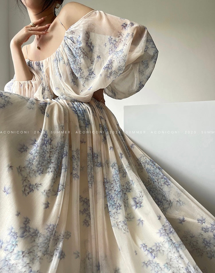Aconiconi|Flower Brocade Evening Smoke Broken Flower Fairy Dress