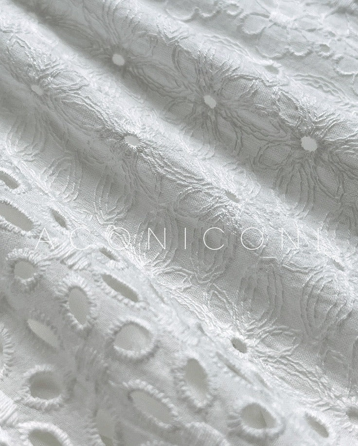 Aconiconi|White Indigo Smoked Lace Cotton Dress